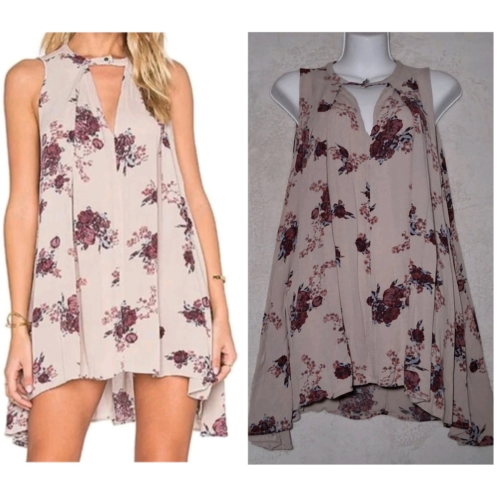 Free People Tree Swing Women's  Choker Tunic Mini Dress Size Small Tan Floral